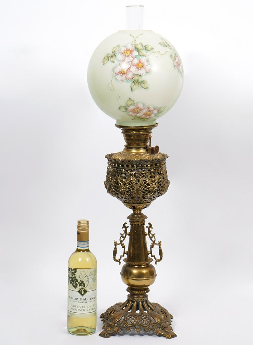 Victorian Bronze Oil Lamp With Chimney & Shade (1 of 14)