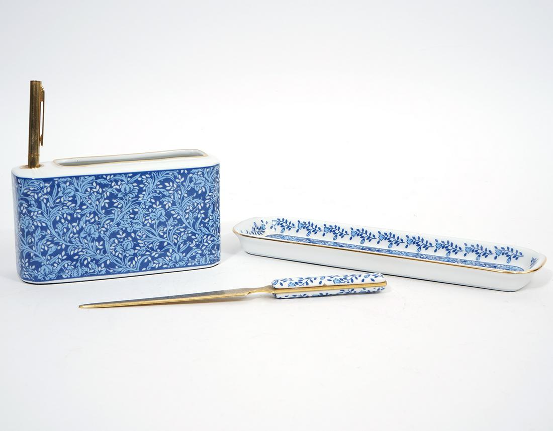 Neiman Marcus Blue Floral Porcelain Desk Set (1 of 6)