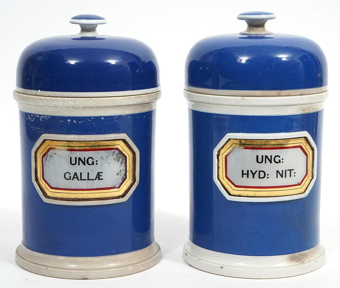 Two Y. G. Co Blue Ceramic Apothecary Jars (1 of 5)