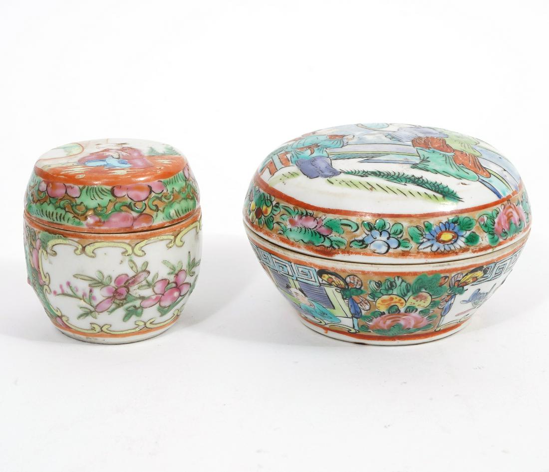 2 Chinese Rose Famille Lidded Trinket Boxes (1 of 8)