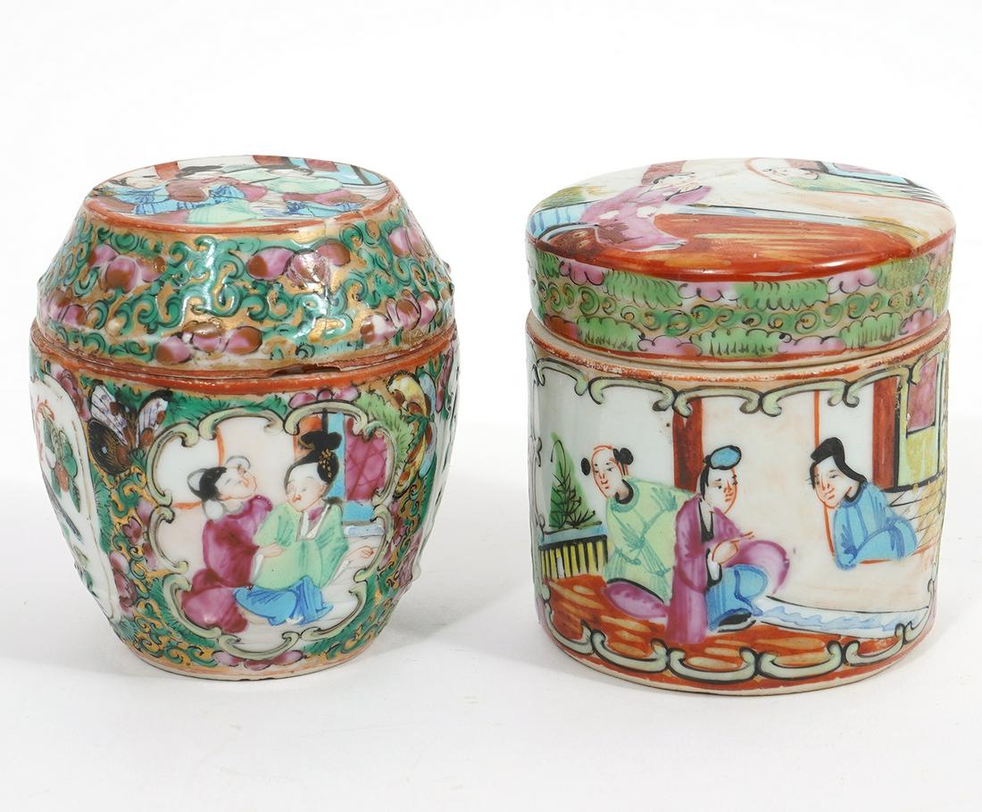 2 Rose Famille Porcelain Lidded Trinket Boxes (1 of 8)