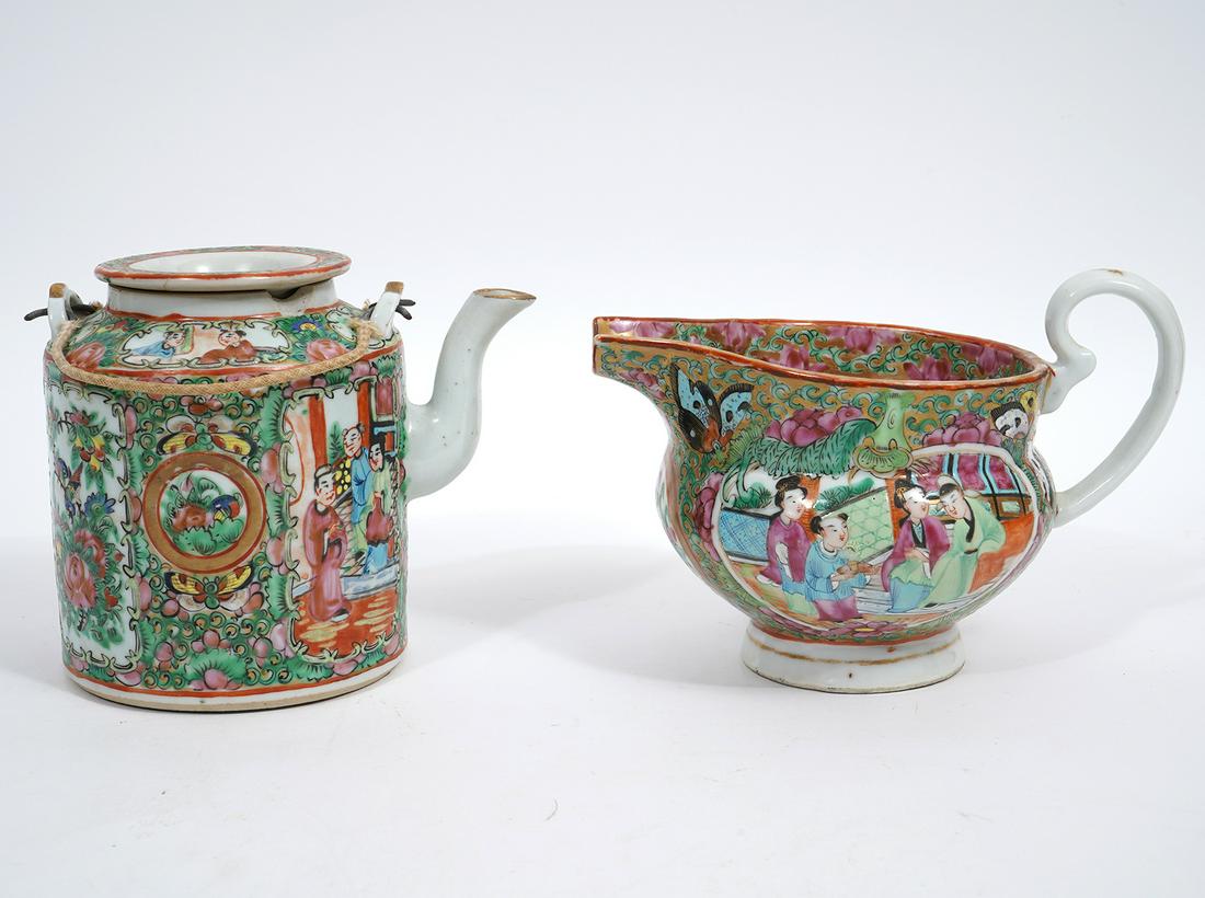 Chinese Rose Famille Teapot & Creamer (1 of 9)