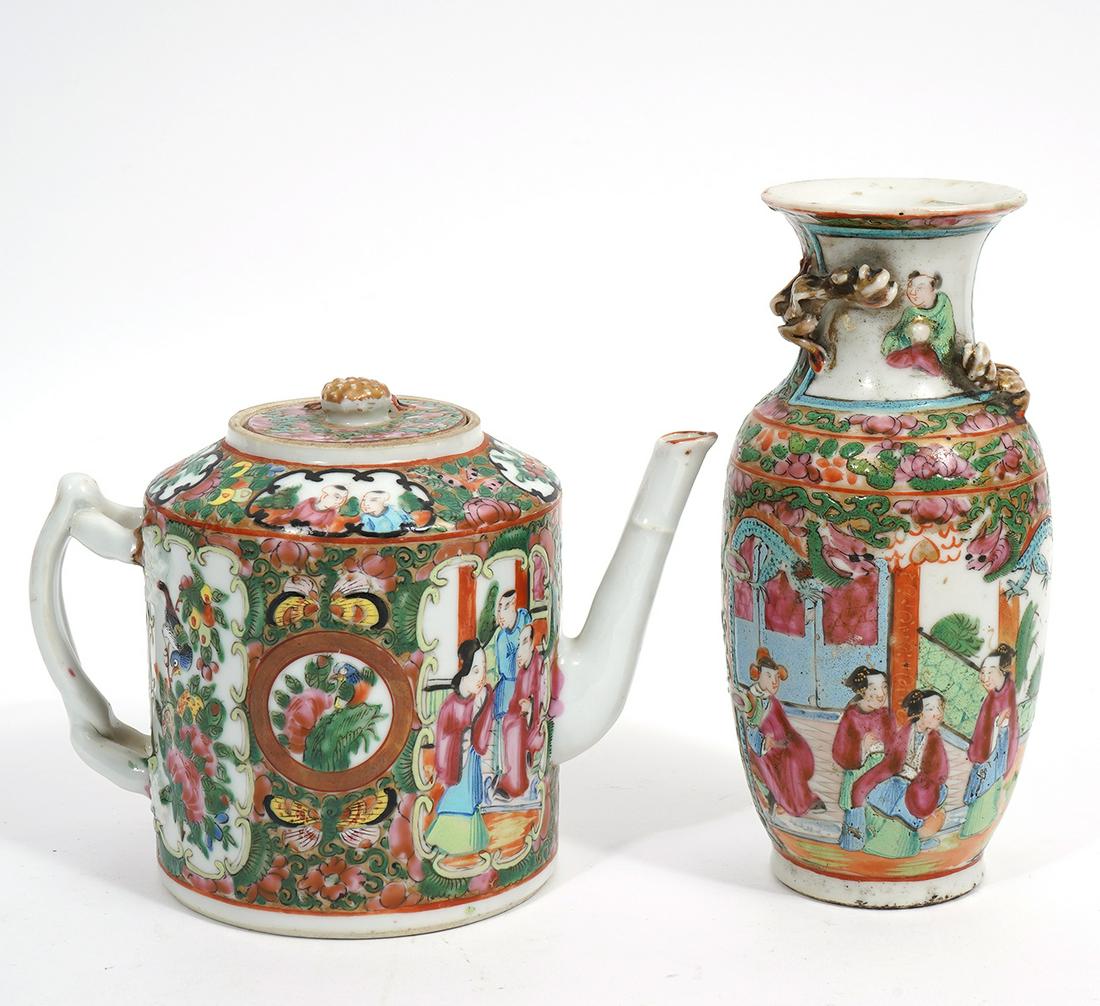 Chinese Rose Famille Vase and Tea Pot (1 of 10)