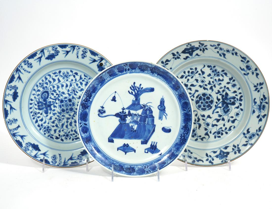 Three Chinese Blue & White Plates (1 of 9)