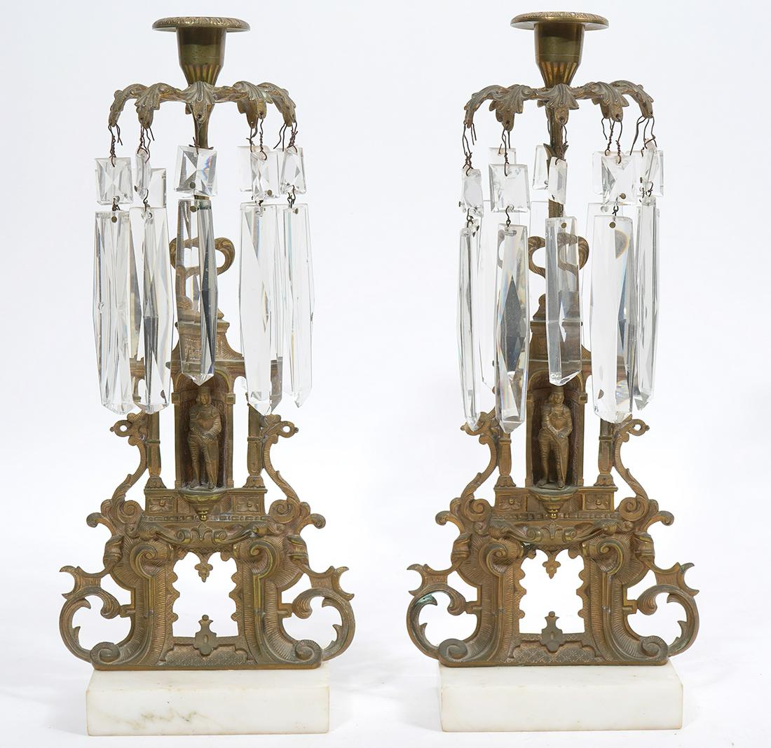 Brass Girandole Candlesticks w/ Crystal Prisms (1 of 7)