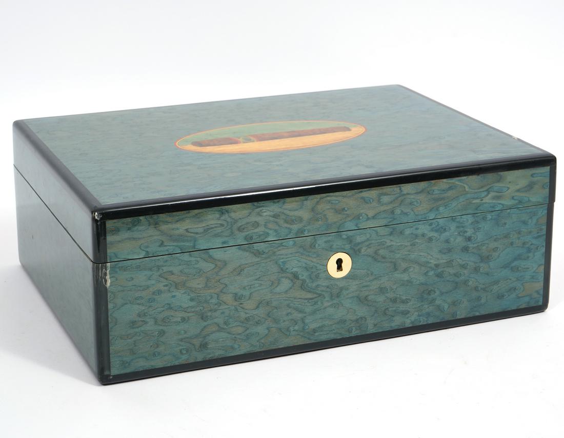 Francesco Lionetti Italian Humidor: Francesco Lionetti Italian humidor with faux marble high gloss finish and Spanish cedar interior. Interior gold tone plaque 'Francesco Lionetti for Mayor's Made in Italy'. Includes hygrometer and magn