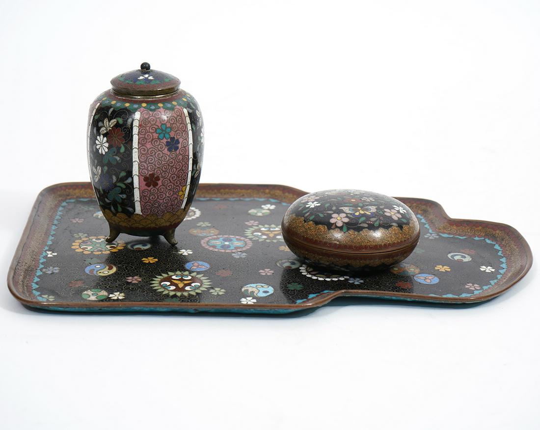 Chinese Cloisonne Tray, Mini Urn & Stamp Ink Box (1 of 13)