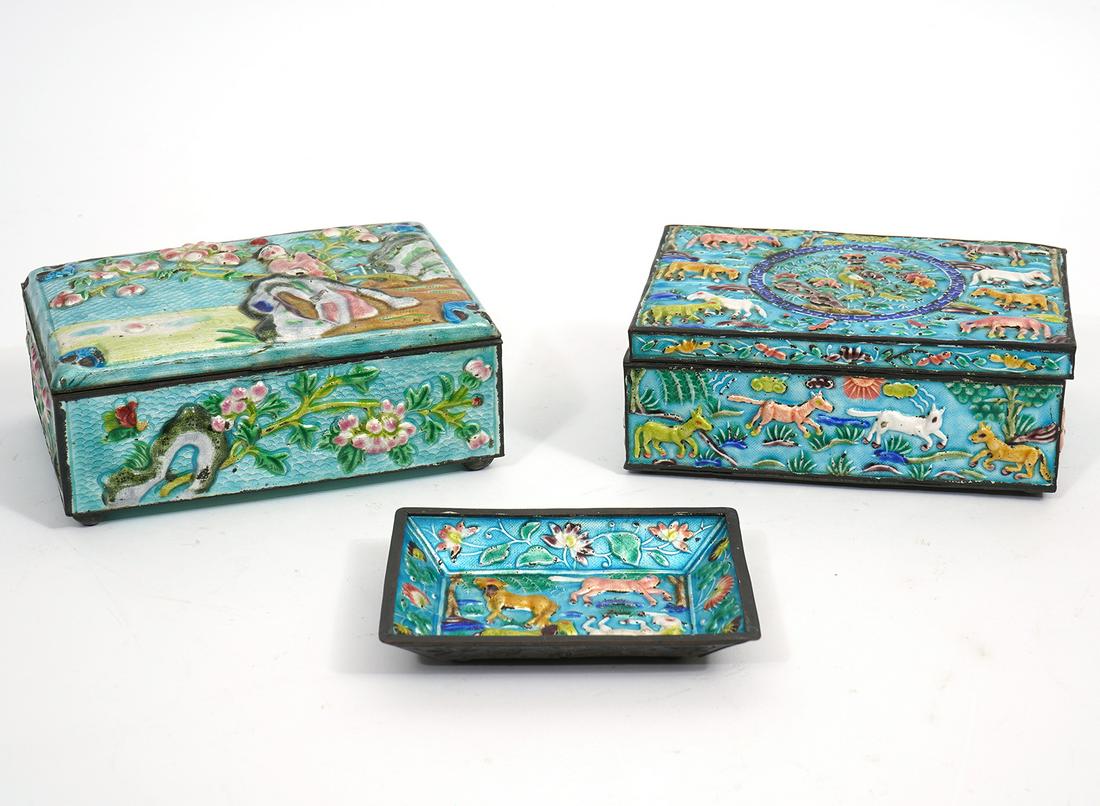 Two Chinese Enameled Metal Boxes and Tray (1 of 11)