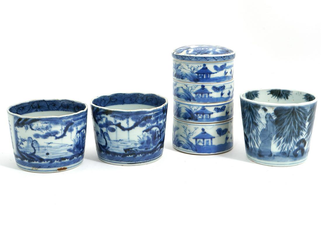 Chinese Blue Porcelain Three Cups & Trinket Box (1 of 6)