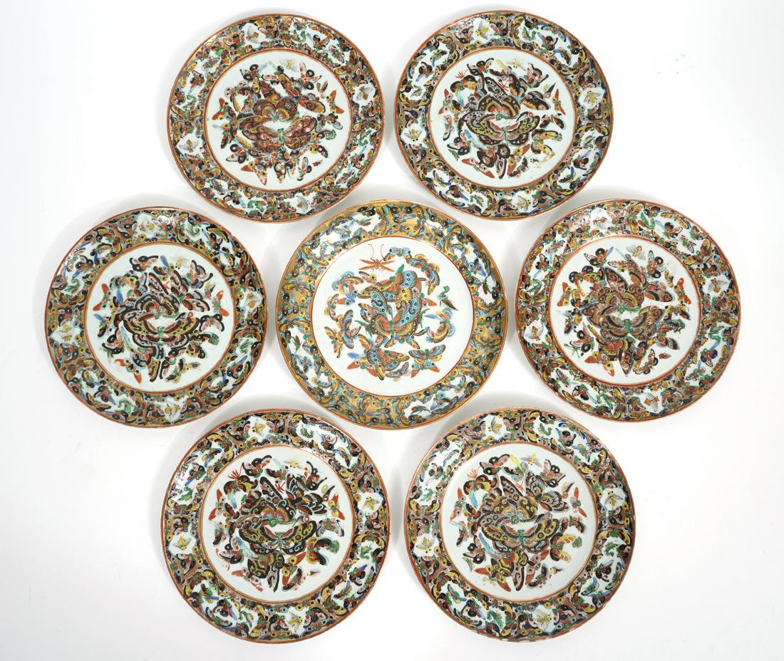 7 Chinese Export Thousand Butterflies 8" Plates (1 of 11)