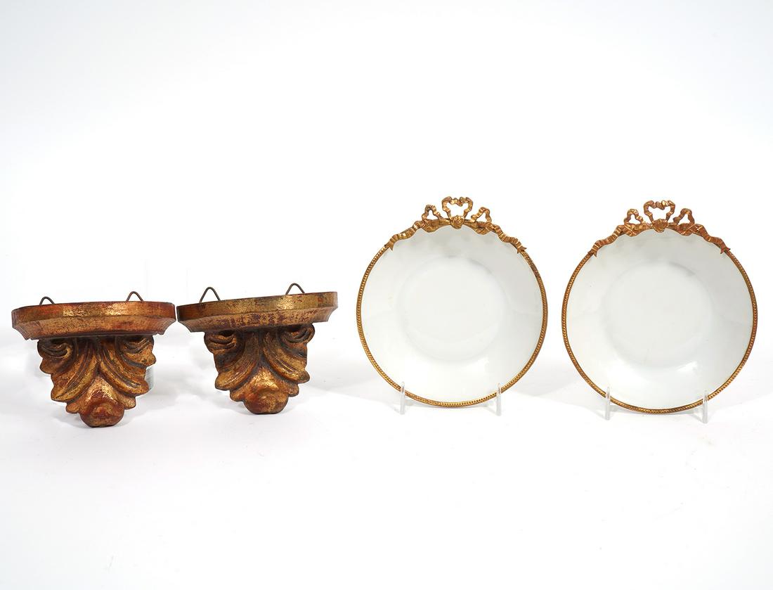 2 Gilt Wood Brackets 2Gilt Framed Limoge Dishes (1 of 10)