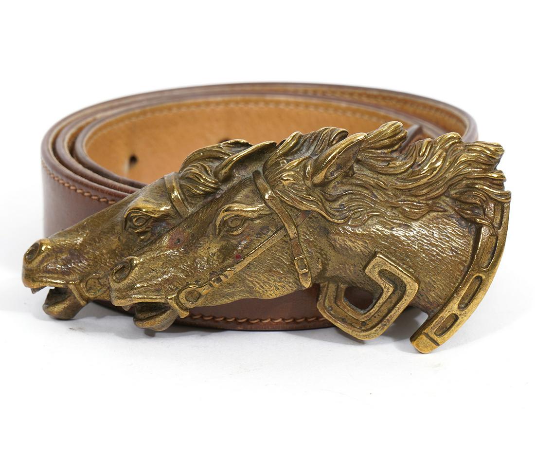 Gucci Horse Head Buckle & Brown Leather Belt (1 of 7)