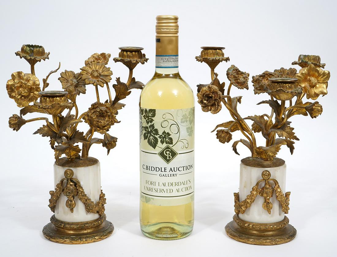 19th c. Pr French Dore Bronze Marble Flower Candelabras (1 of 11)