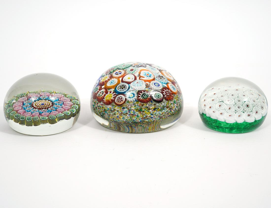 Group of 3 Murano Glass Millifiori Paperweights (1 of 8)