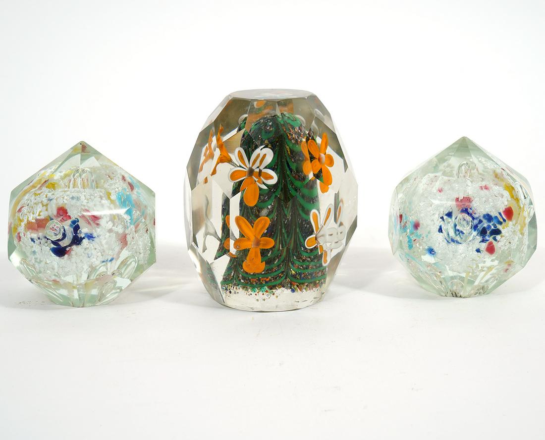 Group of Three Faceted Art Glass Paperweights (1 of 8)
