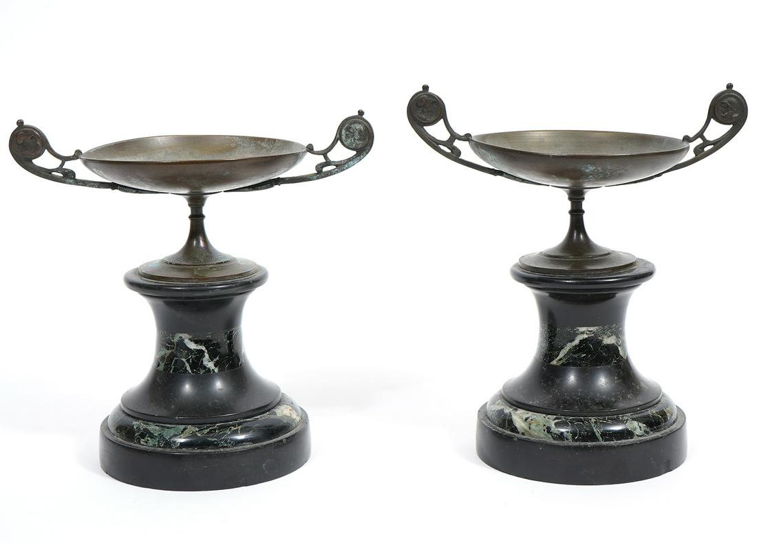 Pair of French Bronze Marble Slate Tazzas (1 of 8)