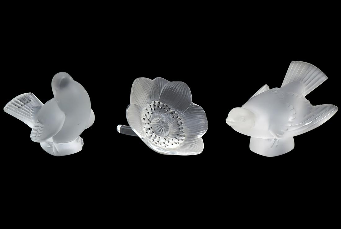 Two Lalique Crystal Birds One Lalique Flower (1 of 7)