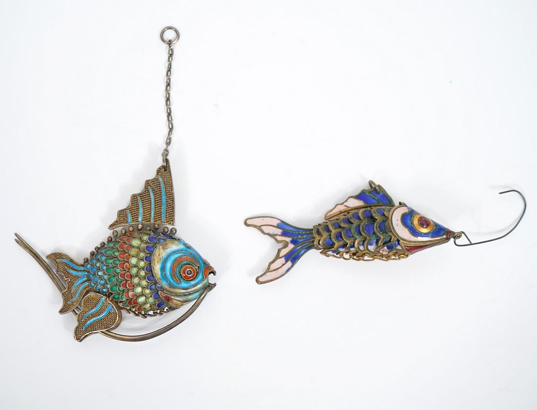 Two Chinese Enamel on Silver Articulated Fish (1 of 3)