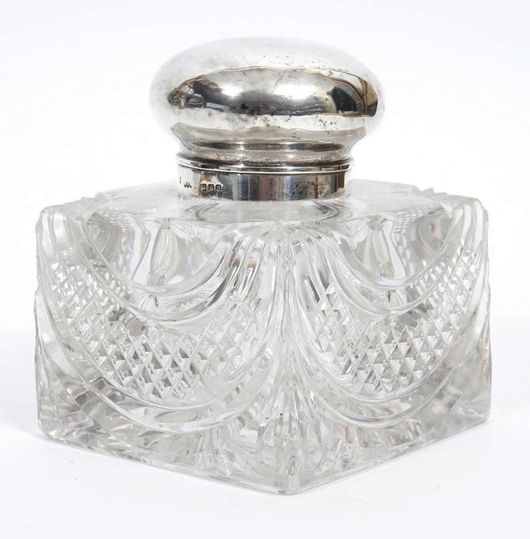 English Cut Crystal Inkwell with Sterling Top (1 of 10)