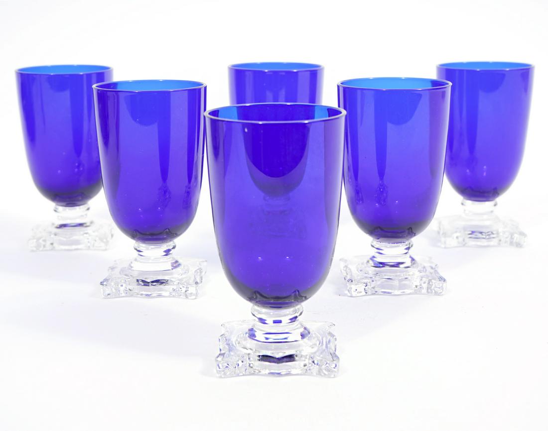 Set of 6 Cobalt Blue Clear Footed Juice Glasses (1 of 4)