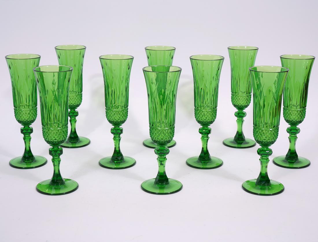 Set of 10 Italian Mario Luca Giusti Acrylic Flutes: Set of 10 Italian Mario Luca Giusti acrylic wine goblets, measures 8.5"L x 2.5"W. Condition report: Common wear from use, please examine all photos closely. Contact C. Biddle Auction Gallery for more 