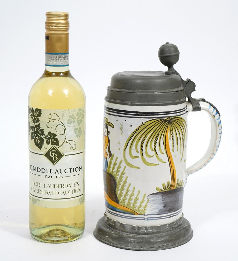 19c German Faience Tin Glazed Pewter Mounted Stein (1 of 9)