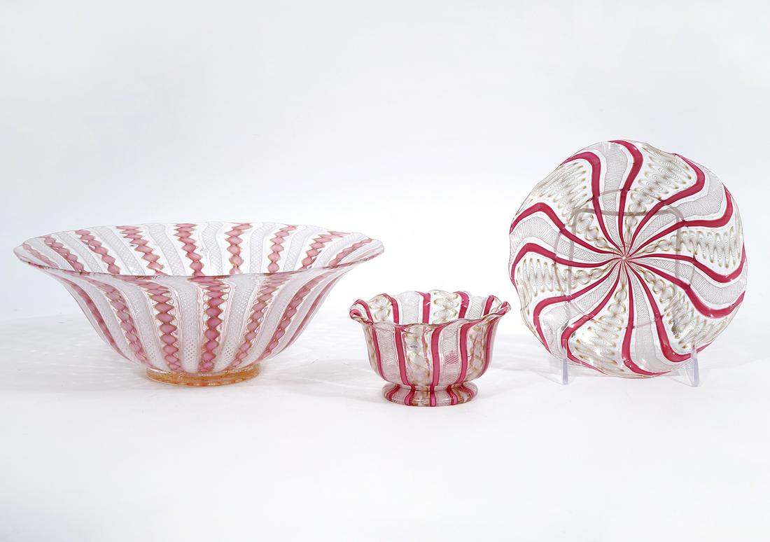 Venetian Art Glass Pink White Art Glass Group (1 of 9)