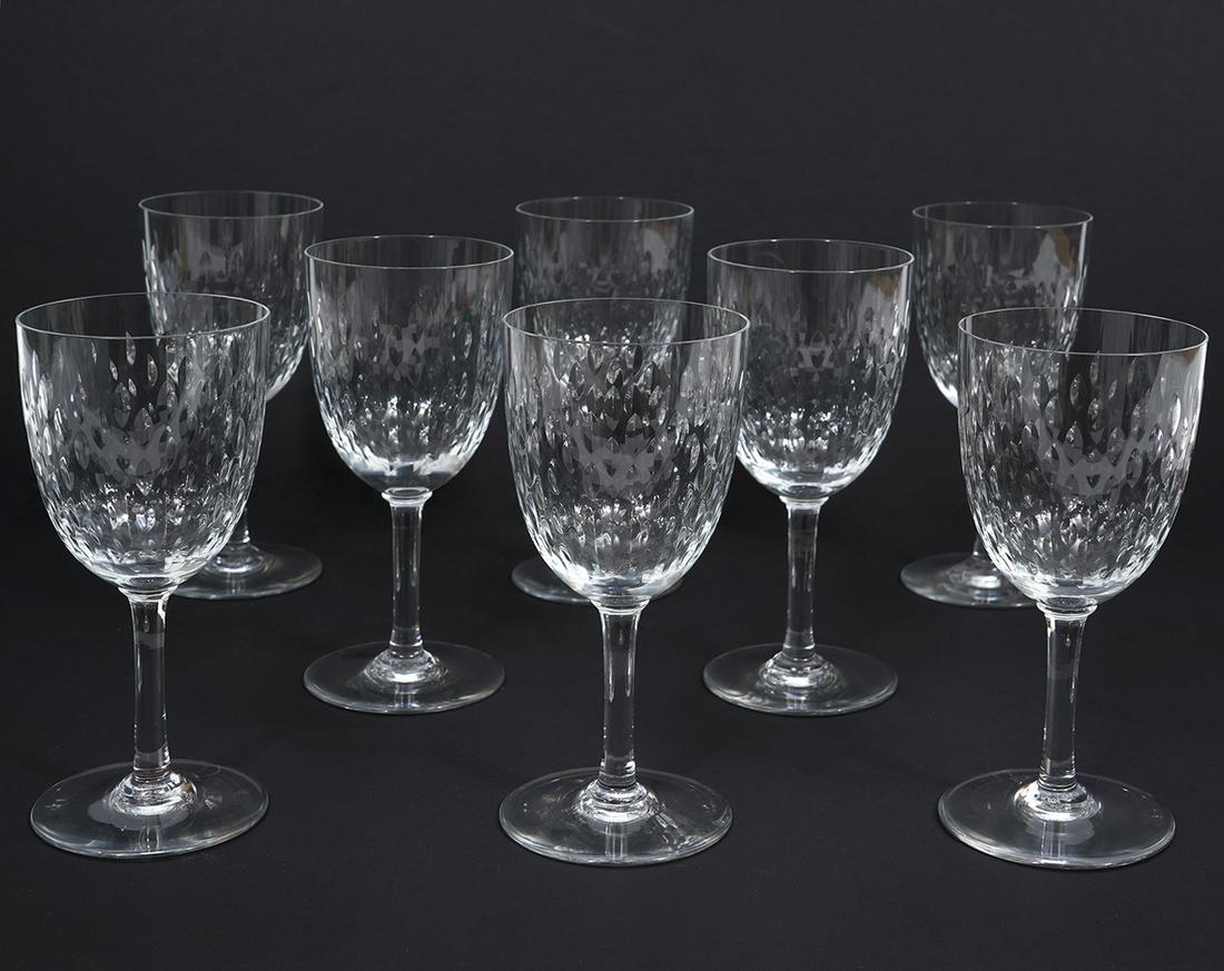 Set of 8 Baccarat "Paris" Crystal Claret Glasses: Set of 8 Baccarat "Paris" crystal claret wine glasses, each 5.75"H. Acid etched mark underside. Condition report: Good condition, no issues, please examine all photos closely. Contact C. Biddle Auctio