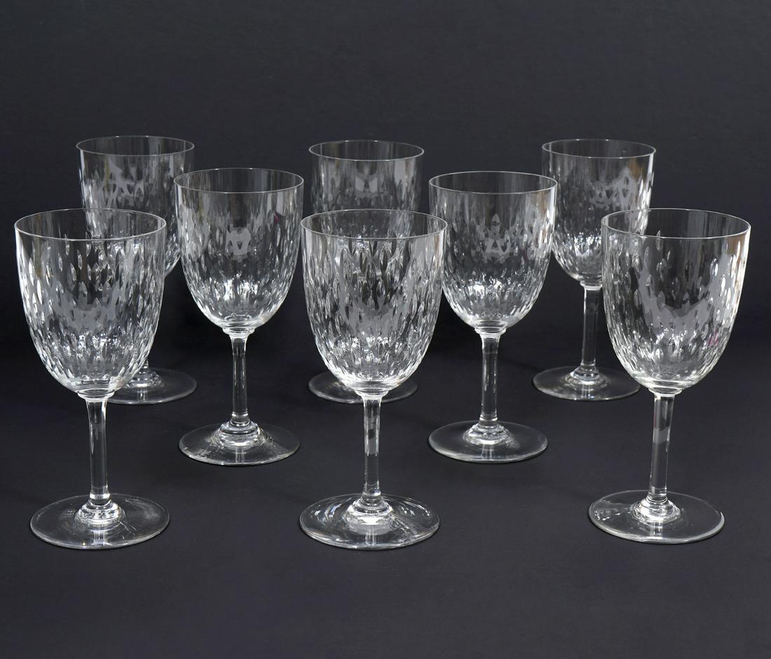 Set of 8 Baccarat "Paris" Crystal Wine Glasses: Set of 8 Baccarat "Paris" crystal wine glasses, each 6.25"H. Acid etched mark underside. Condition report: Good condition, no issues, please examine all photos closely. Contact C. Biddle Auction Galle