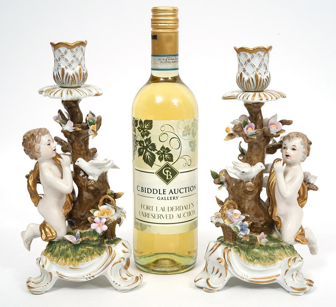 Pr. Meissen Style Putti & Doves Porcelain Candlesticks (1 of 9)