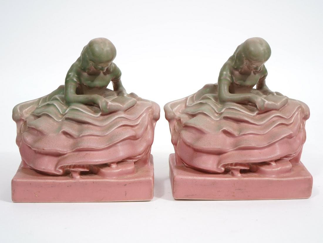 Pair Rookwood Pottery Girl Reading Bookends (1 of 9)