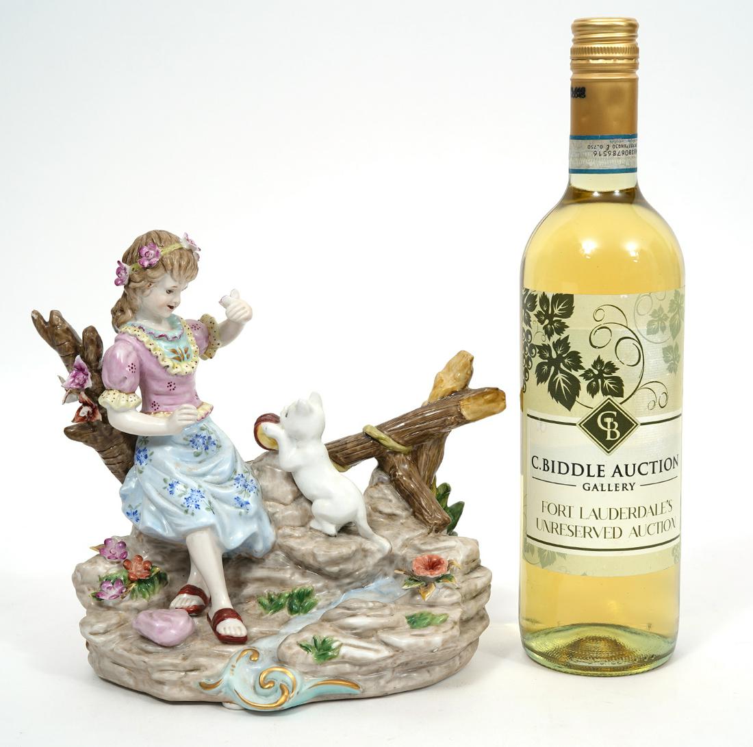 Meissen Style Porcelain Playful Group Girl and Cat (1 of 9)