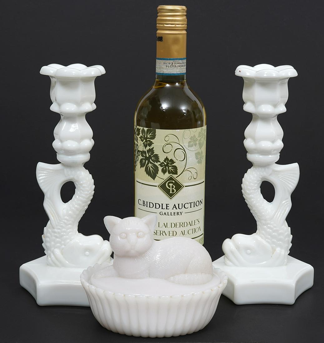 Milk Glass Candlesticks & Covered Dish (1 of 12)