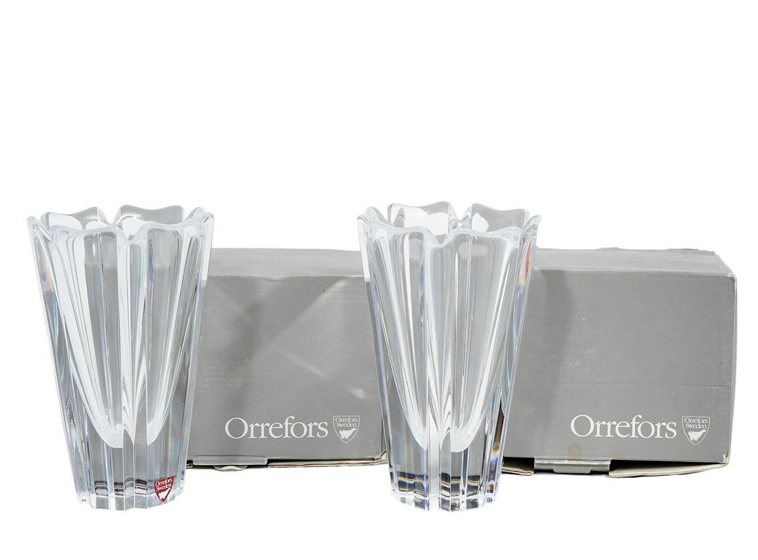 Two Orrefors Swedish Crystal "Corona" Vases (1 of 4)