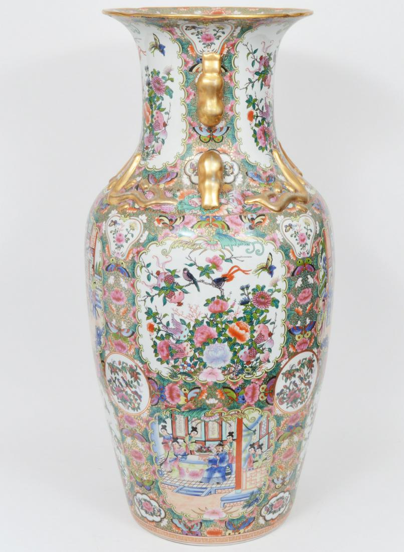 Huge Rose Medallion Monumental Chinese Temple Vase: Huge Chinese Rose Medallion Temple vase, 36.5"H, 17" diameter at widest point. Condition report: wear to gilding, no other issues. Please examine all photos closely. Contact C. Biddle Auction Gallery 