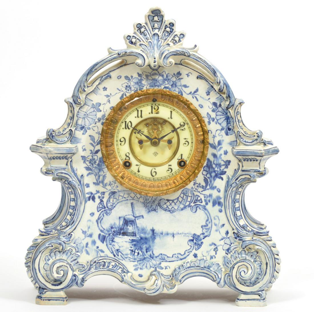 Ansonia Mantle Clock With Dutch Delft Pottery Case (1 of 8)