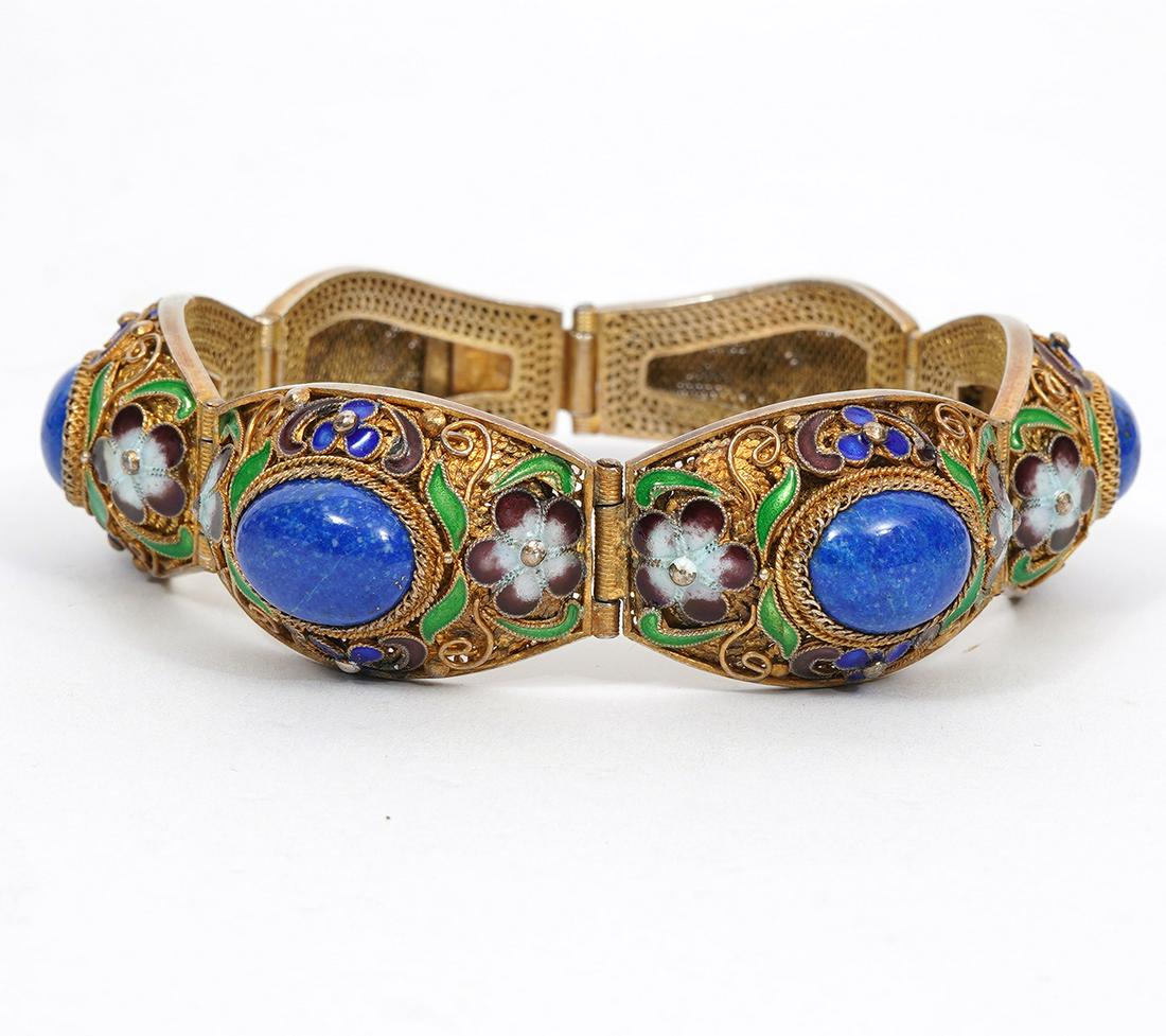 Chinese Lapis Enamel on Sterling Filigree Bracelet (1 of 6)