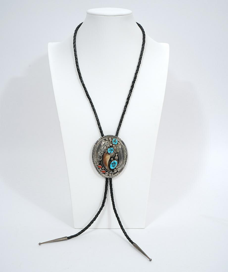 James Shay Sterling Turquoise Coral Claw Bolo Tie (1 of 7)