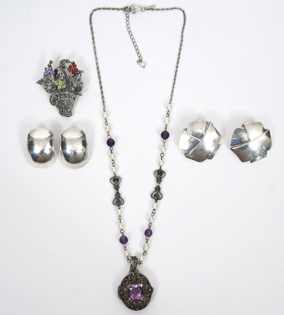 Two Sterling Silver Brooch Necklace and Earrings (1 of 11)