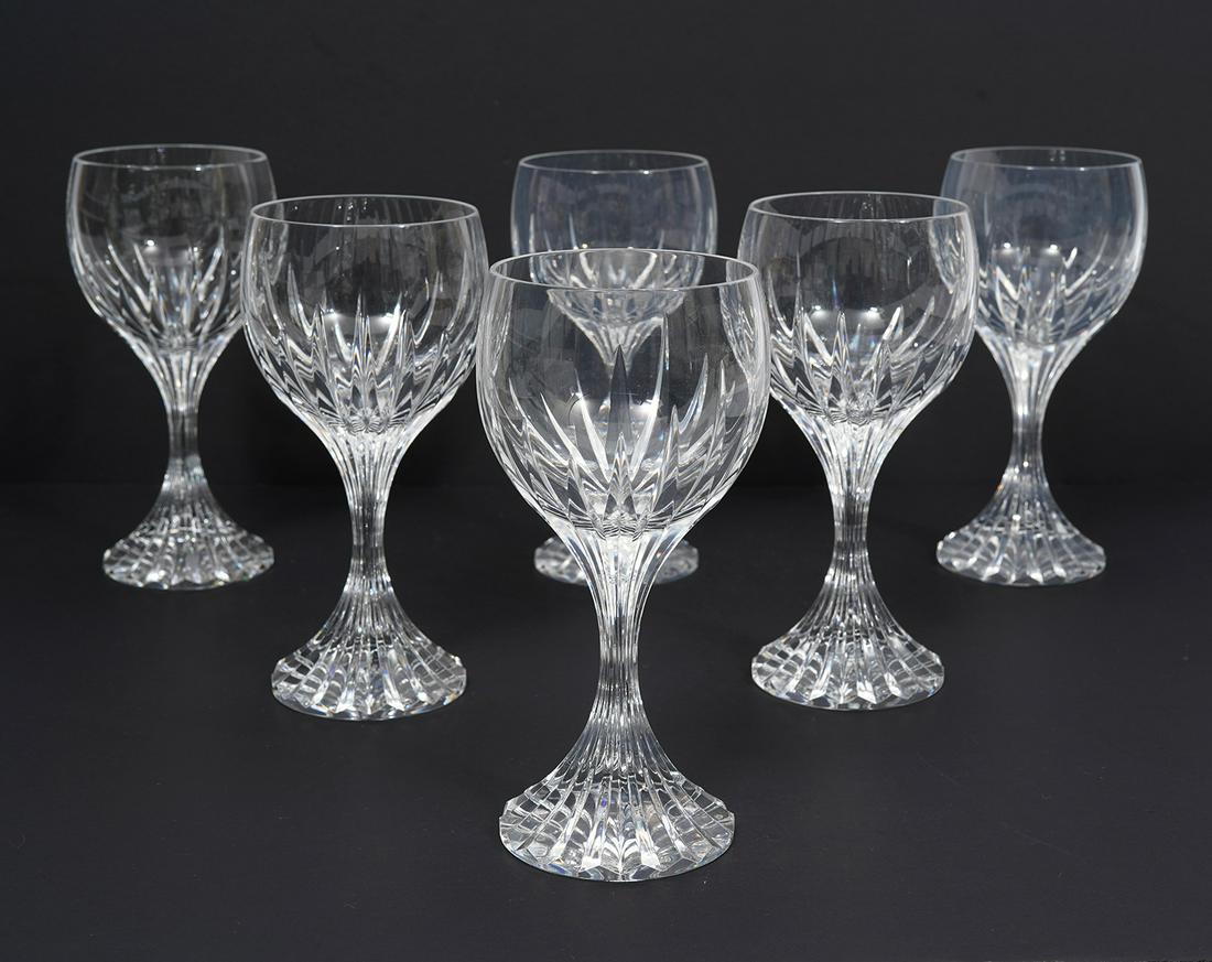 Set of 6 Baccarat 'Massena' Red Wine Glasses: Set of 6 Baccarat 'Massena' red wine glasses, each measures 7"H x 3.5"W, acid etched mark underside. Condition report: Good condition, no issues, please examine all photos closely. Contact C. Biddle A