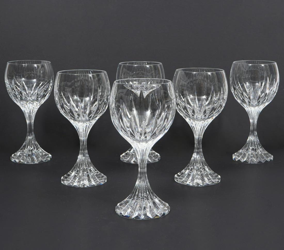 Set of 6 Baccarat 'Massena' White Wine Glasses: 6 Baccarat 'Massena' white wine glasses, each measures 7"H x 3.5"W, acid etched mark underside. Condition report: Good condition, no issues, please examine all photos closely. Contact C. Biddle Auctio