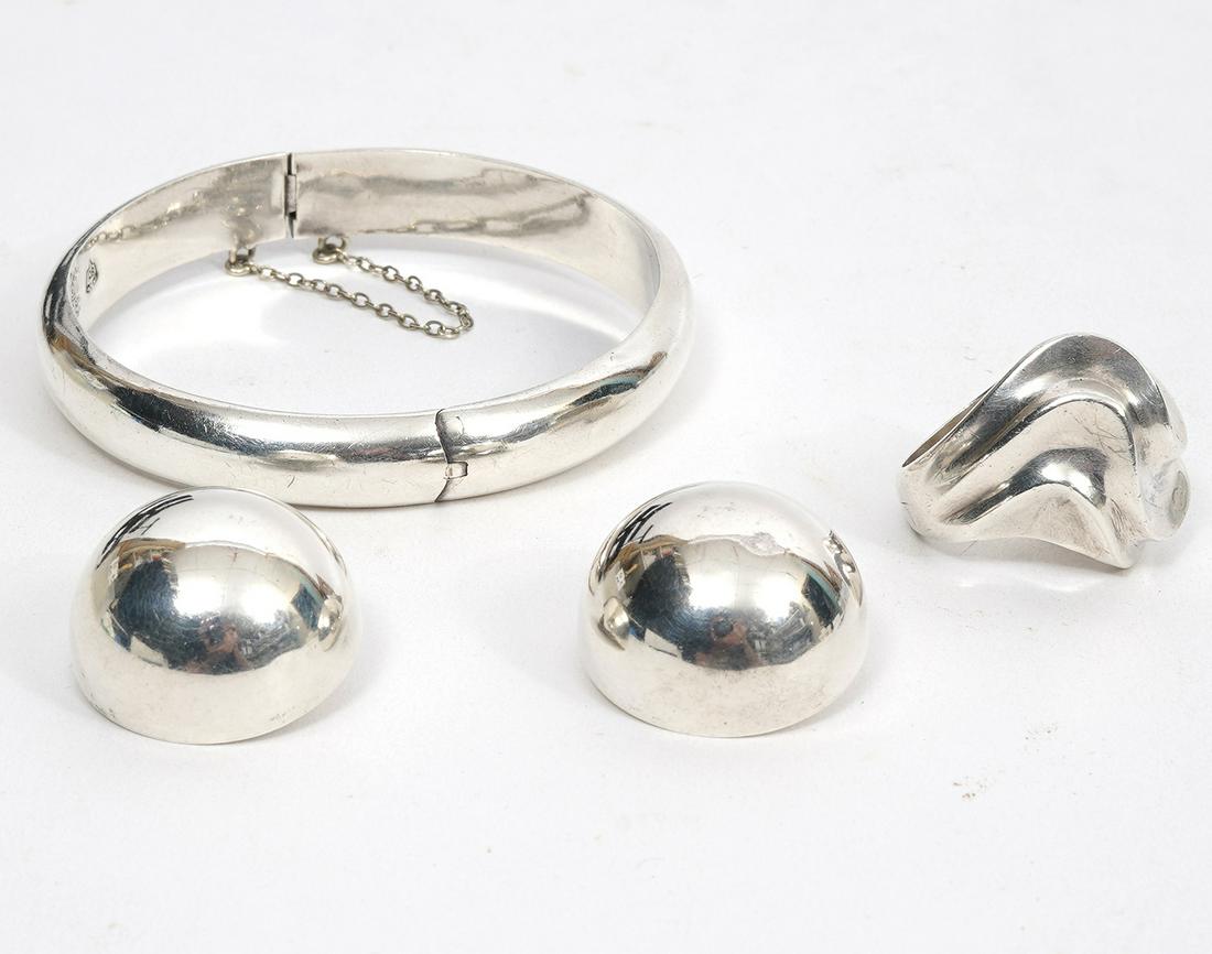 Mexican Sterling Earrings, Ring & Bangle Bracelet (1 of 9)