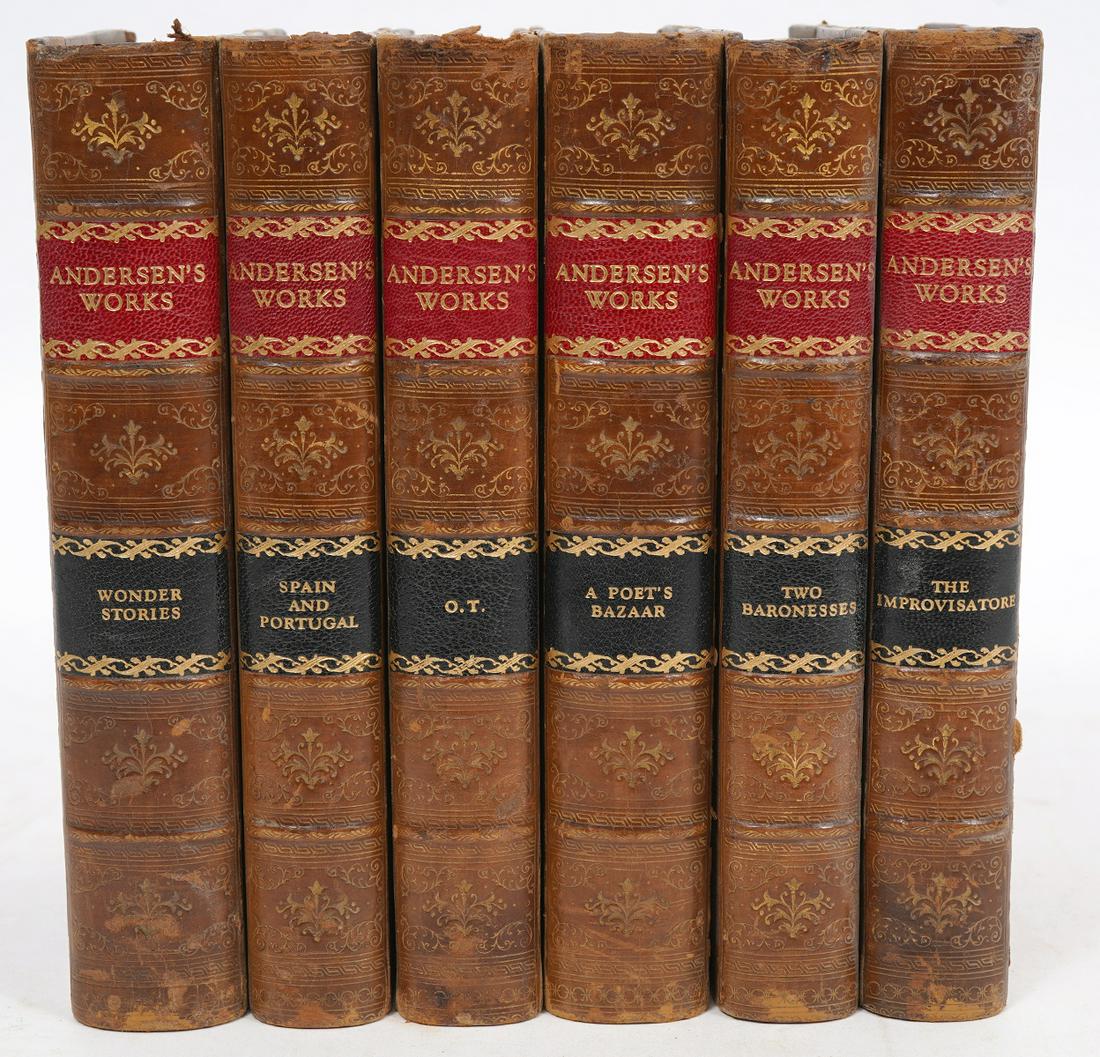 Andersen's Works Author's Edition 5 Vols: Andersen's Works, 5 volumes, collection of works Hans Christian Andersen. Author's Edition, published by Houghton Mifflin and Company 1881. Condition report: Common wear, distress and scuffs for age a