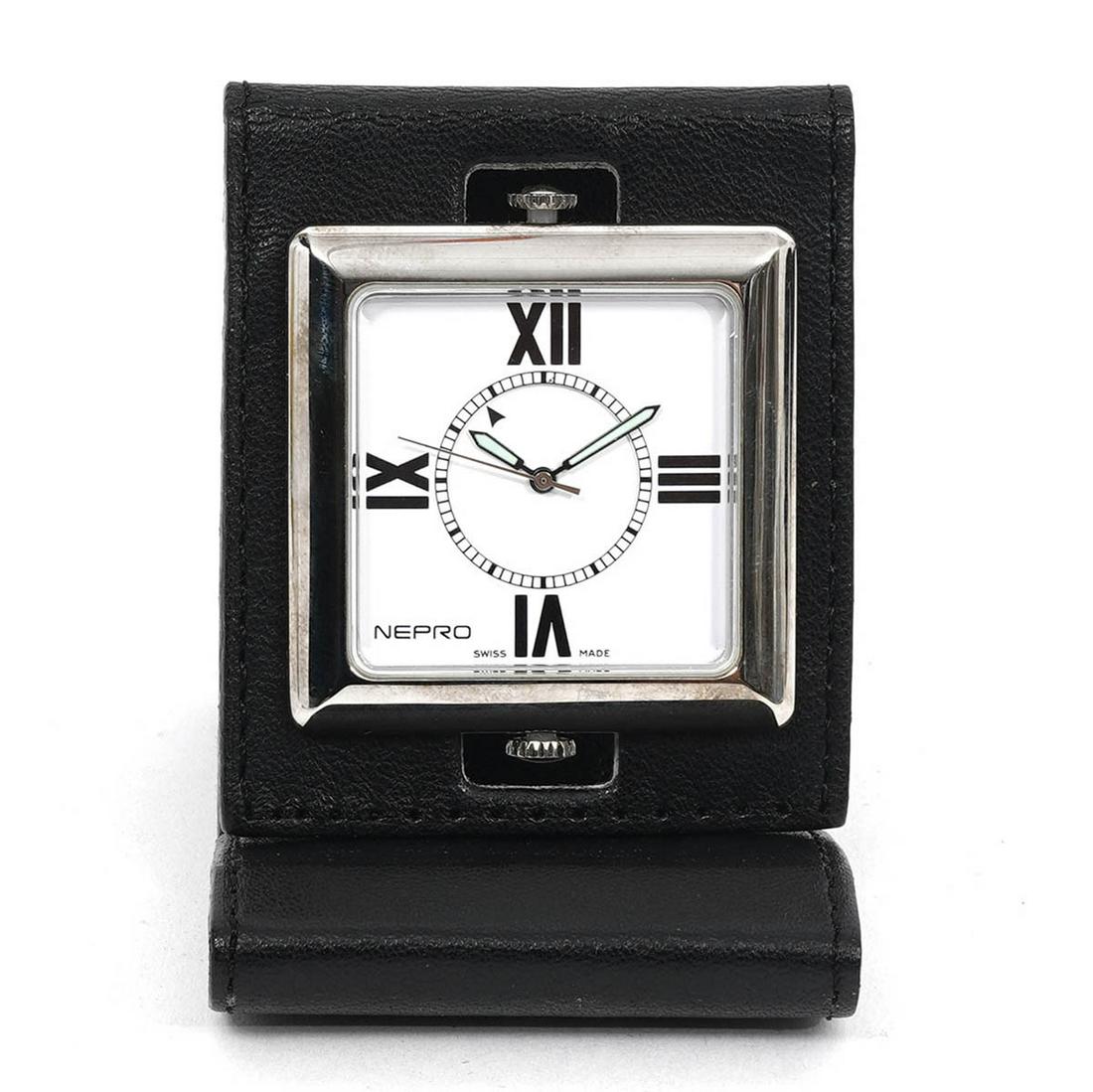 Nepro Swiss Alarm Travel Clock Black Leather Case (1 of 5)