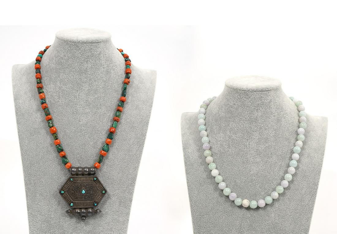 Two Necklaces Jade, Coral, Hardstone & Metal (1 of 8)