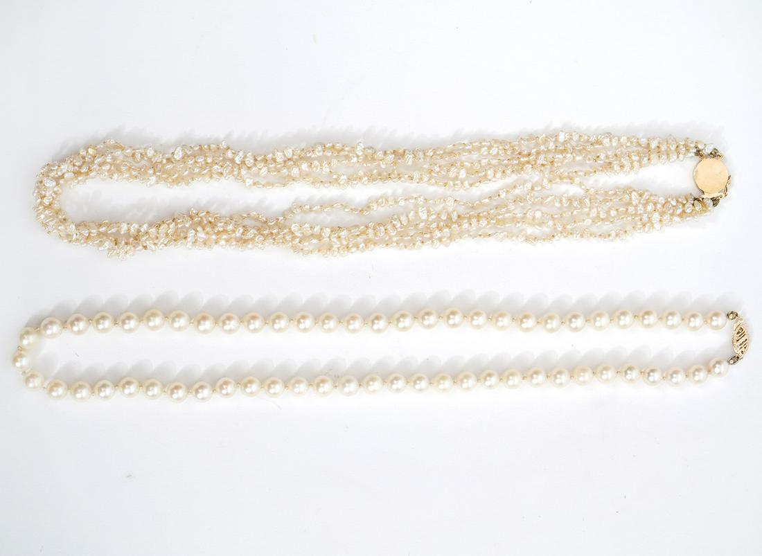 Two Pearl Necklaces With 14k Gold Clasps (1 of 8)