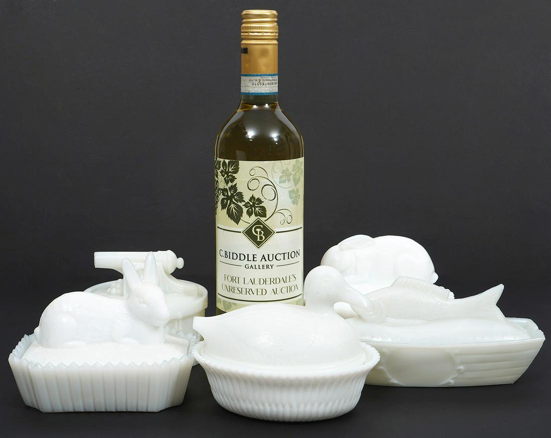 Five Milk Glass Figural Covered Dishes (1 of 12)