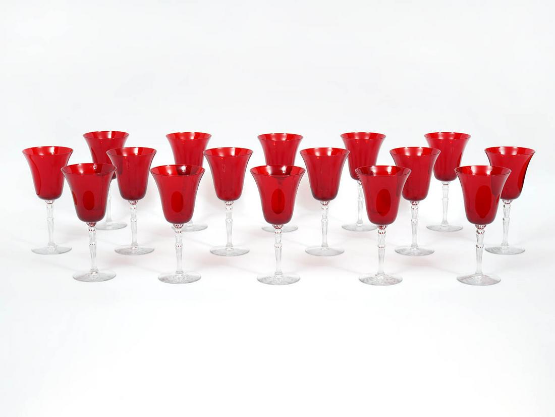 16 Cambridge Ruby Red Clear Stem Goblets (1 of 7)
