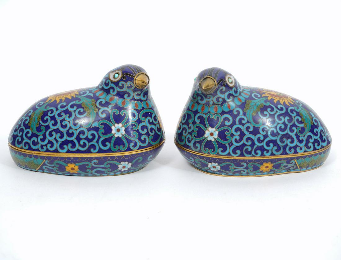 Pair of Chinese Cloisonne Quail Boxes (1 of 8)