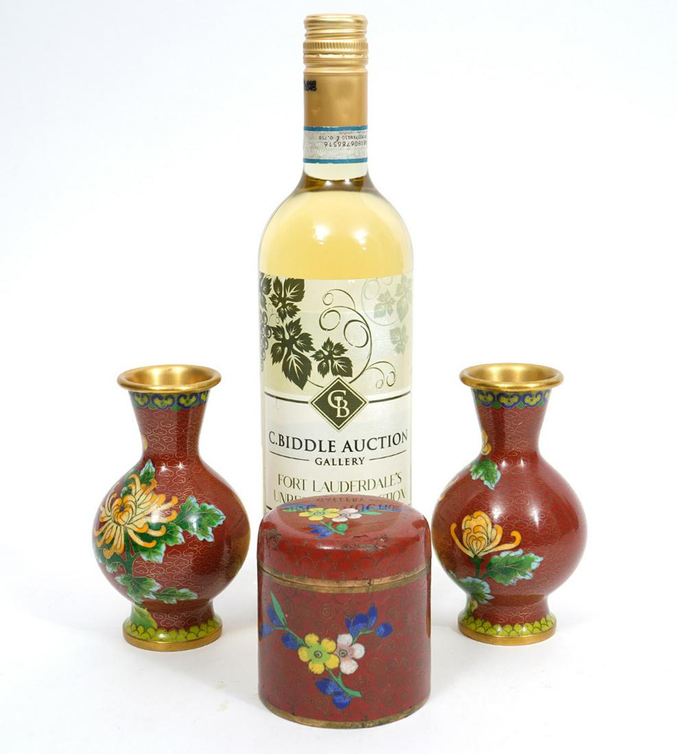 Pair of Chinese Cloisonne Vases & Box (1 of 12)